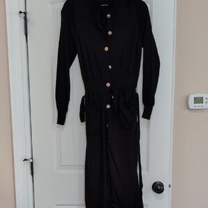 Who What Wear Black Long Sleeve Dress with Gold Buttons